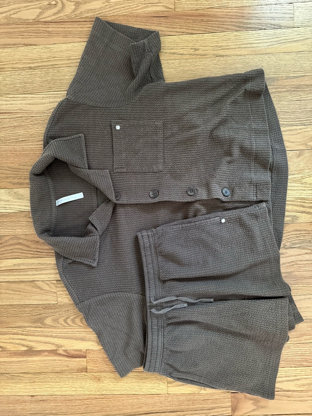 Fabletics Brown Waffle-Knit Button Front Top